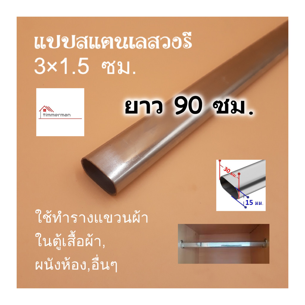 แป๊บสแตนเลสรูปไข่ 3/4 นิ้ว (1.5×3ซม) ยาว 90 ซม. stainless ท่อสแตนเลส แท้ หนา 0.8มิล – แป๊บ