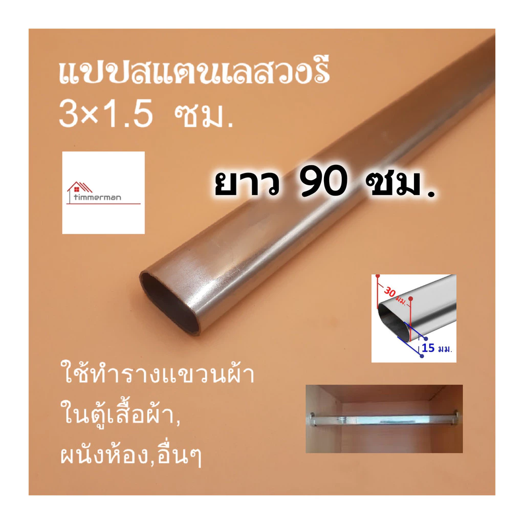 แป๊บสแตนเลสรูปไข่ 3/4 นิ้ว (1.5x3ซม) ยาว 90 ซม. stainless ท่อสแตนเลส แท้ หนา 0.8มิล - แป๊บ