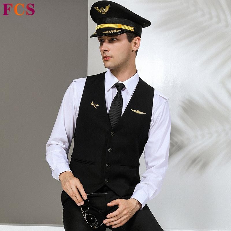 Air Captain Slim-fit Suit Vest Mens Air Suit Vest Vest Business Casual Professional สวมใส่อย่างเป็นท