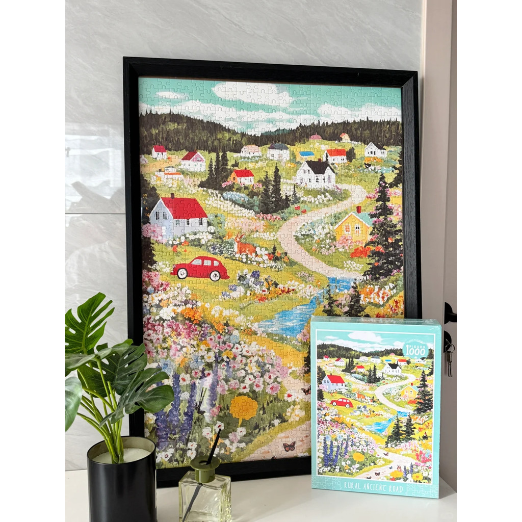 Flower Town Velvet Puzzle 1,000 ชิ้น Childlike Pastoral ตกแต่ง Decompression ของเล่นเพื่อการศึกษาของขวัญ