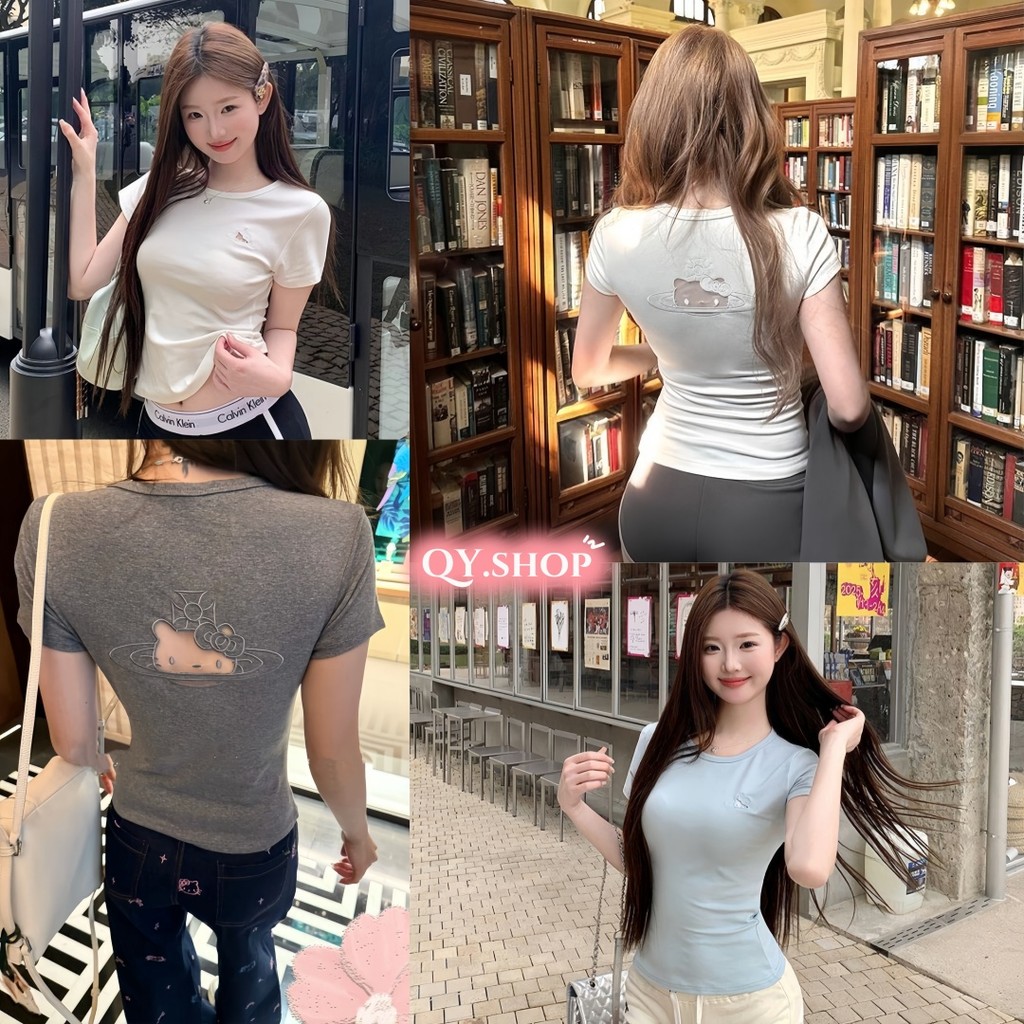 QY.Shop⭐️สินค้าราคาพิเศษ⭐️พร้อมส่ง เสื้อยืดแขนสั้น  แหวกหลังลายการ์ตูนน่ารัก ผ้าเรียบ ผ้านุ่ม ใส่สบาย "FY1838"