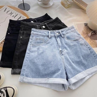 Solovely S-6XL กพลัสไซส์ ผู้หญิง สไตล์เกาหลี เอวสูง ลำลอง กางเกงยีนส์ขาสั้น