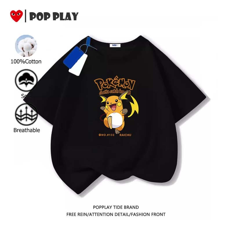 เสื้อยืดเด็ก （Pokemon） แขนสั้น 100% cotton ลายพิมพ์การ์ตูนน่ารัก ระบายอากาศได้ คอกลม อนิเมะ (ส่งเร็ว จัดส่งจากไทย)
