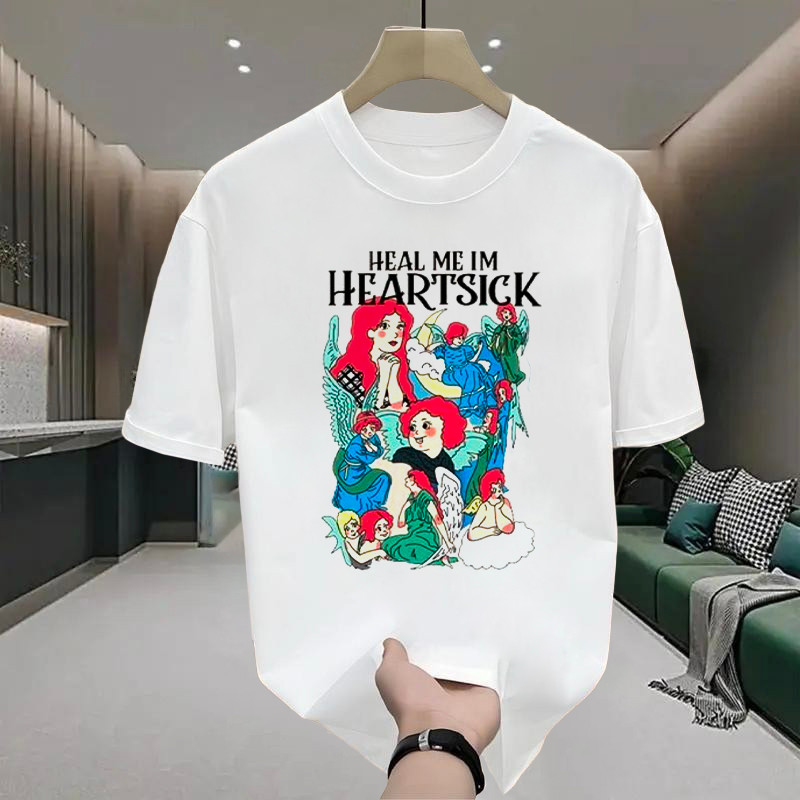 เสื้อยืด คอกลม แขนสั้น สกรีนลายการ์ตูนสุดฮฺต เสื้อยืดวินเทจ oversize t shirt เสื้อยืดแฟชั่นลายการ์ตูนผู้หญิงน่ารัก สีขาว