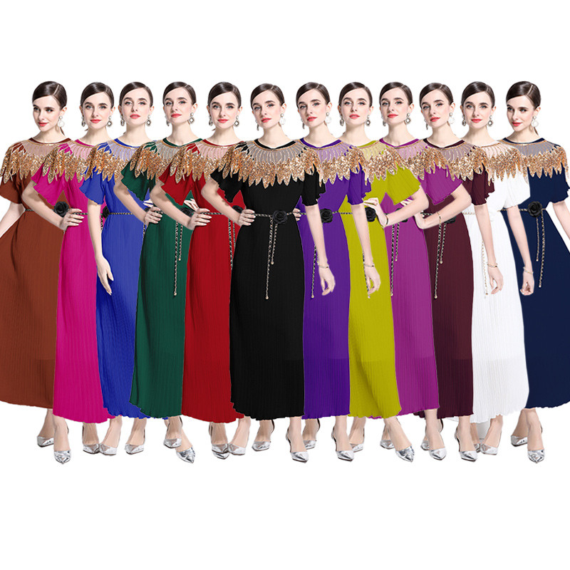 2025 High-End Celebrity Fan Heavy Industry ชุดลูกปัดกระโปรง Classy Yujie พัดลมโคมไฟจีบหลวมยาว