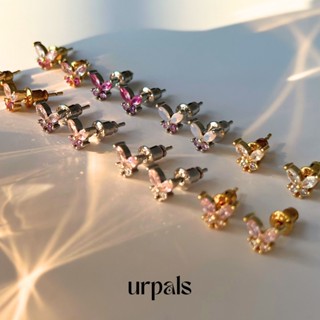 URPALS ต่างหูผีเสื้อ ตัวเรือนทองแดง ฝังเพชร CZ เกรด AAA สีพา…