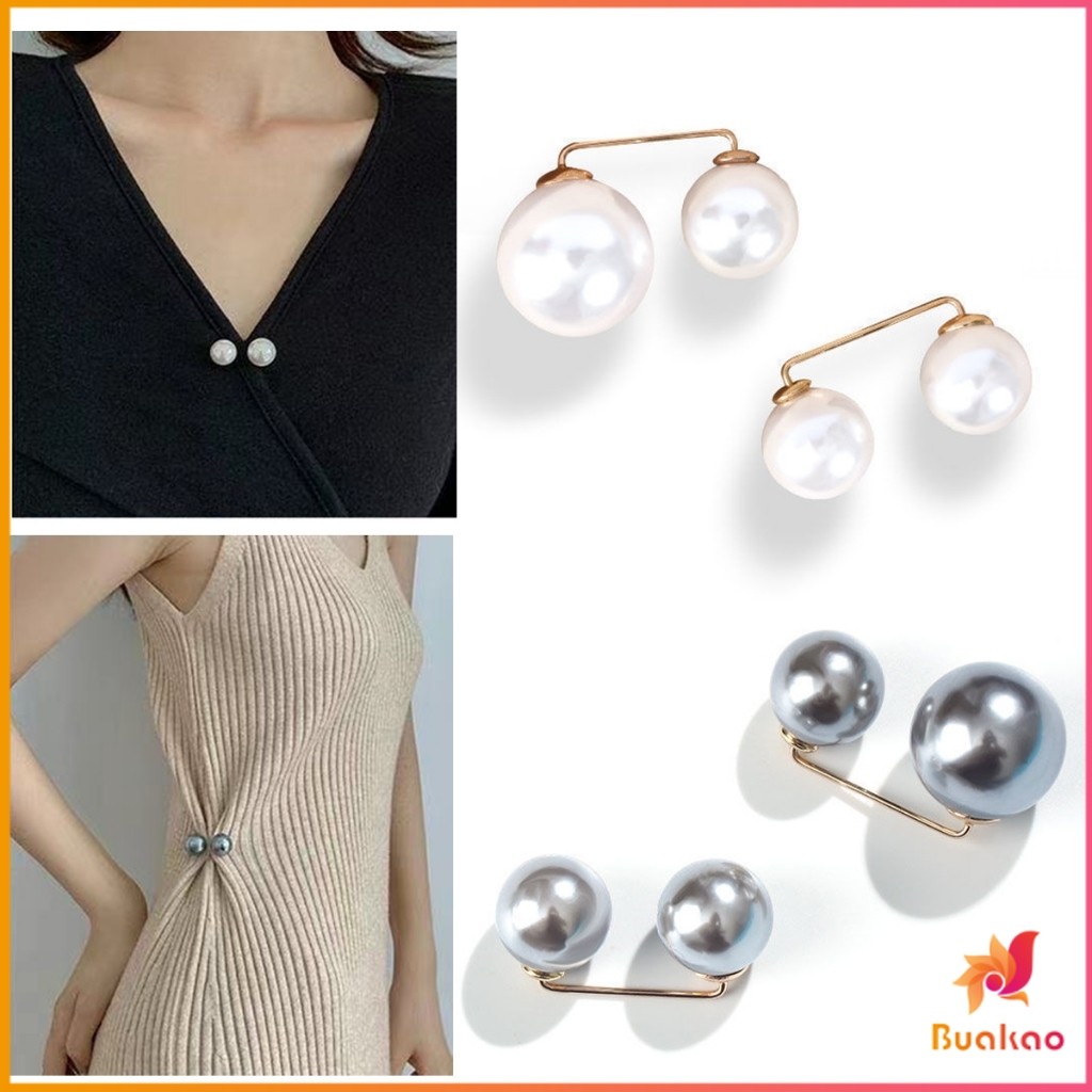 Buakao เข็มกลัดมุกเทียม ปรับขนาดเอว/ขนาดขากางเกง  สําหรับตกแต่งเสื้อ ผ้าคลุมไหล่ 2ชิ้น/แพ็ค Fashion Pins