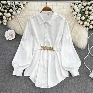 Kemeja Blouse Atasan Wanita Kerja Santai || Model Sabuk Rantai Lengan Panjang Bahan Crinkle Airflow