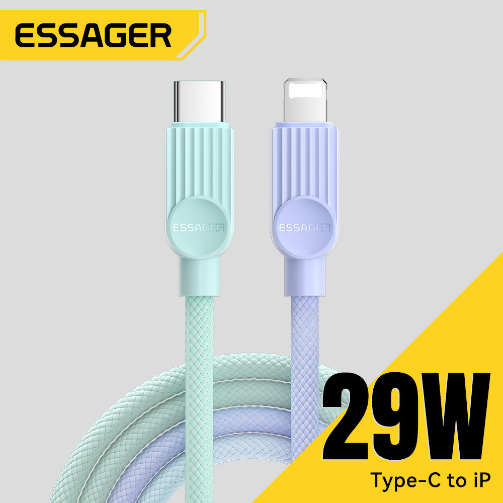 Essager PD 29W USB-C ถึง L สายชาร์จเร็วลวดเดี่ยวสายถักสีคู่สําหรับ IP 13 14