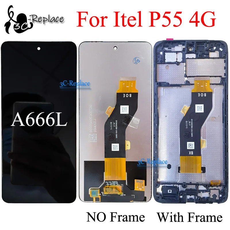 สีดํา6.6นิ้วสําหรับItel P55 4G A666LจอแสดงผลLCD Touch Screen Digitizerแผงเปลี่ยน/พร้อมกรอบ