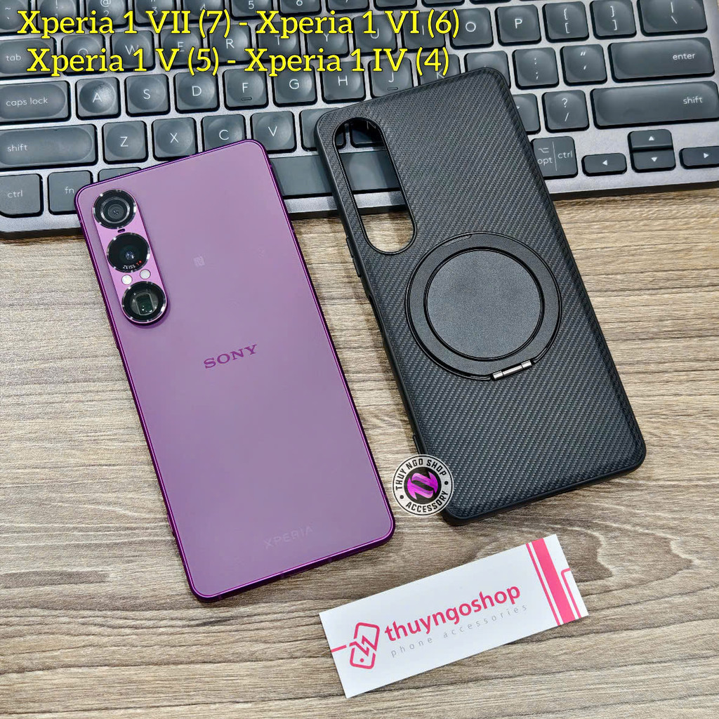 เคสเนื้อคาร์บอนพร้อมขาตั้งหมุนได้ 360 องศาสําหรับ Sony Xperia 1 VII (7) - Xperia 1 VI (6) - Xperia 1