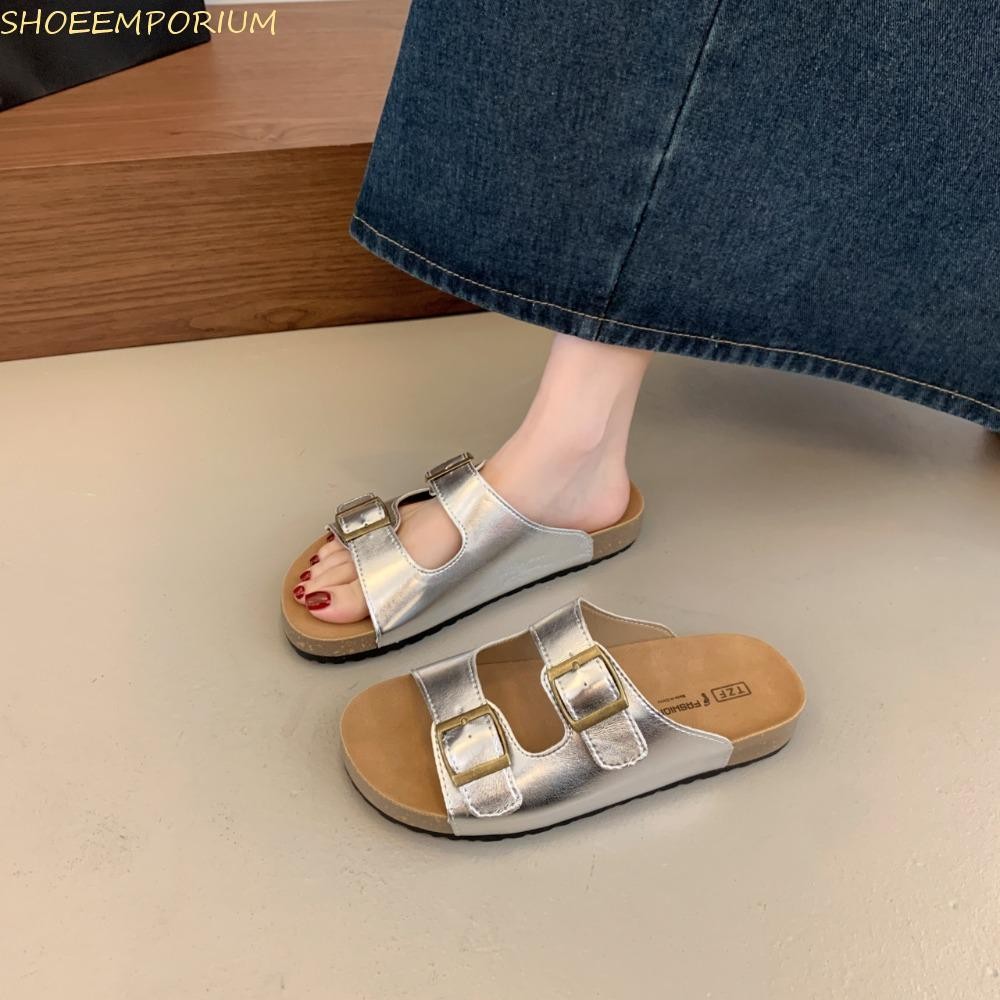 SHOEEMPORIUM รองเท้าแตะชายหาดฤดูร้อน, แพลตฟอร์มเปิดนิ้วเท้าปรับหัวเข็มขัดรองเท้าแตะ, เงินสบายนุ่มหนารองเท้าแตะผู้หญิงกลางแจ้ง