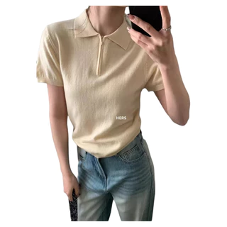 GAKKI เสื้อยืดคอโปโลแขนสั้นผ้าถักปักโบว์ผู้หญิง เสื้อโปโลผู้หญิง รุ่นใหม่ รุ่น 3230#