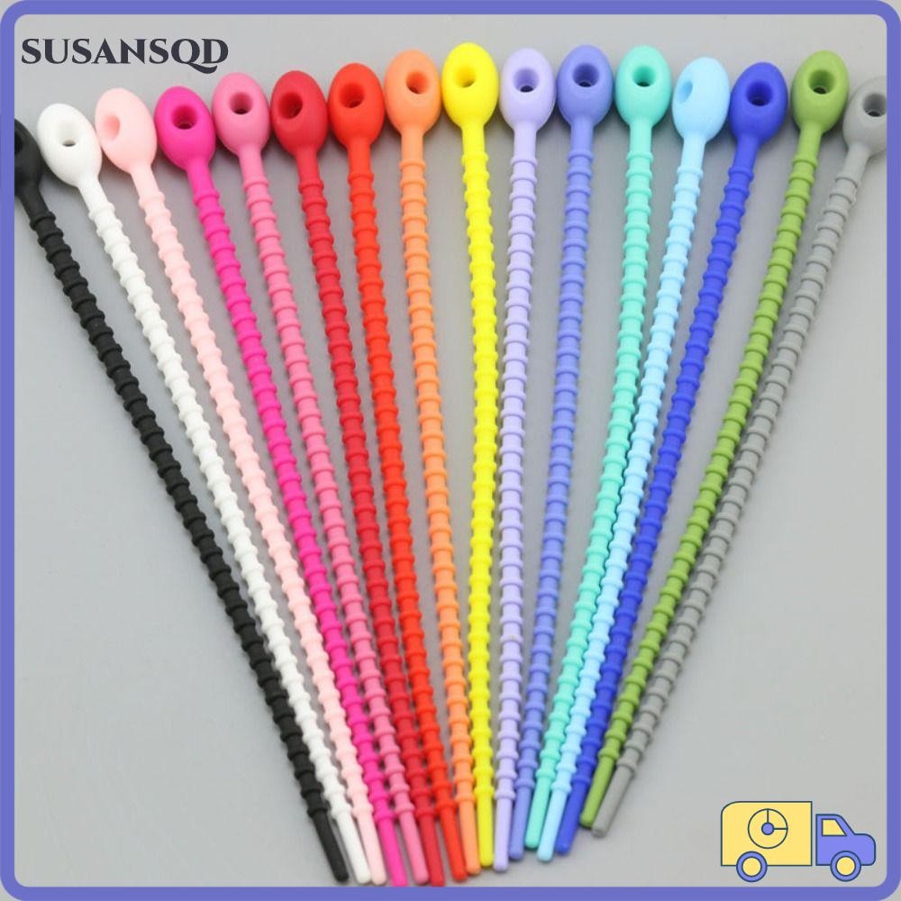 SUSANSQD เนคไทซิลิโคน 3 ชิ้น, รูปร่างตาดสี Candy Live Buckle Cable Ties, วัสดุซิลิโคนแบบใช้ซ้ําได้คลาสสิกเชือกเส้นเล็กชุดลวด