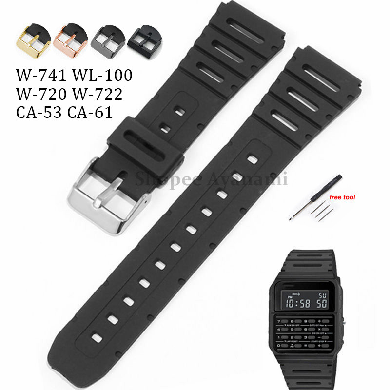 สายนาฬิกาซิลิโคนสําหรับ Casio W-720 W-722 W-741 WL-100 CA-53 CA-61 สาย 20 มม.ยาง Soft Sport สร้อยข้อ
