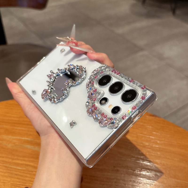 SAMSUNG หรูหราอะคริลิใสGlitterเพชร3D Love HeartกระจกสําหรับSamsung S25 Ultra S24 S23 S22 S21 S20 Ultra Plus Note20 Ultra A56 A55 Bling Rhinestoneปกหลัง