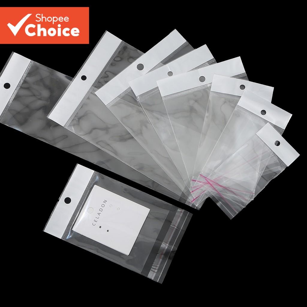 100 ชิ้น 24 รูปแบบโปร่งใส Self-Adhesive OPP กระเป๋าแขวนรูสําหรับบรรจุภัณฑ์ขายปลีกและจัดเก็บ