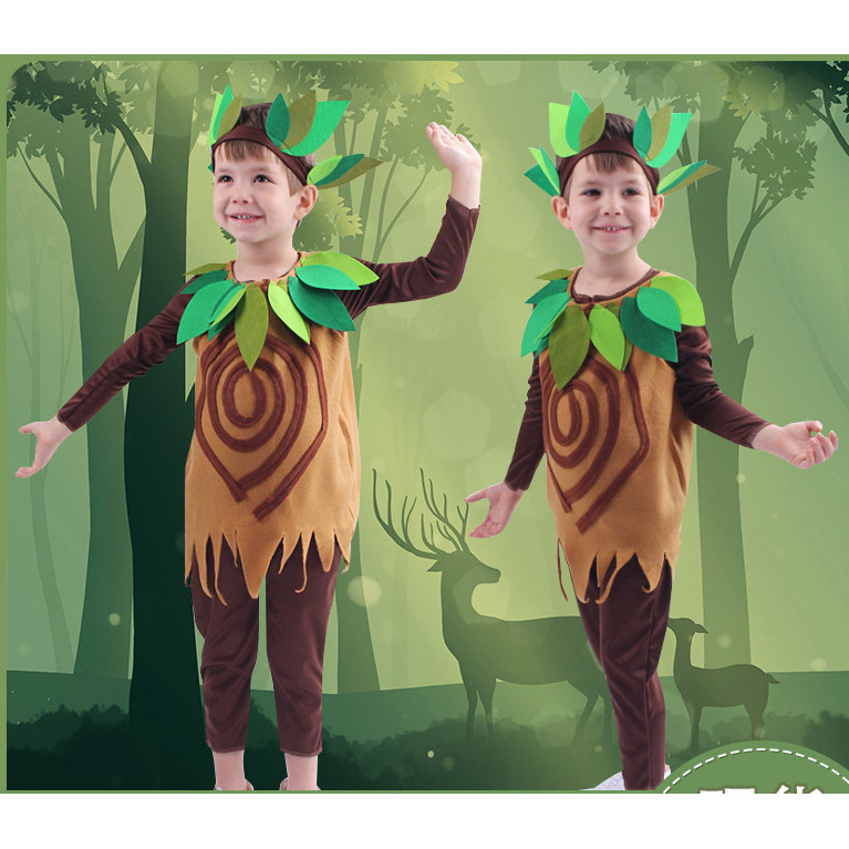 ชุดคอสตูมต้นไม้ใหญ่สำหรับเด็กผู้ชาย – ชุดจั๊มสูทสีน้ำตาลสำหรับเด็ก ชุดเล่นในโรงเรียน ชุดงานเลี้ยง แสดงบนเวที งานฮาโลวีน อายุ 3-8 ปี (105-145 ซม.)