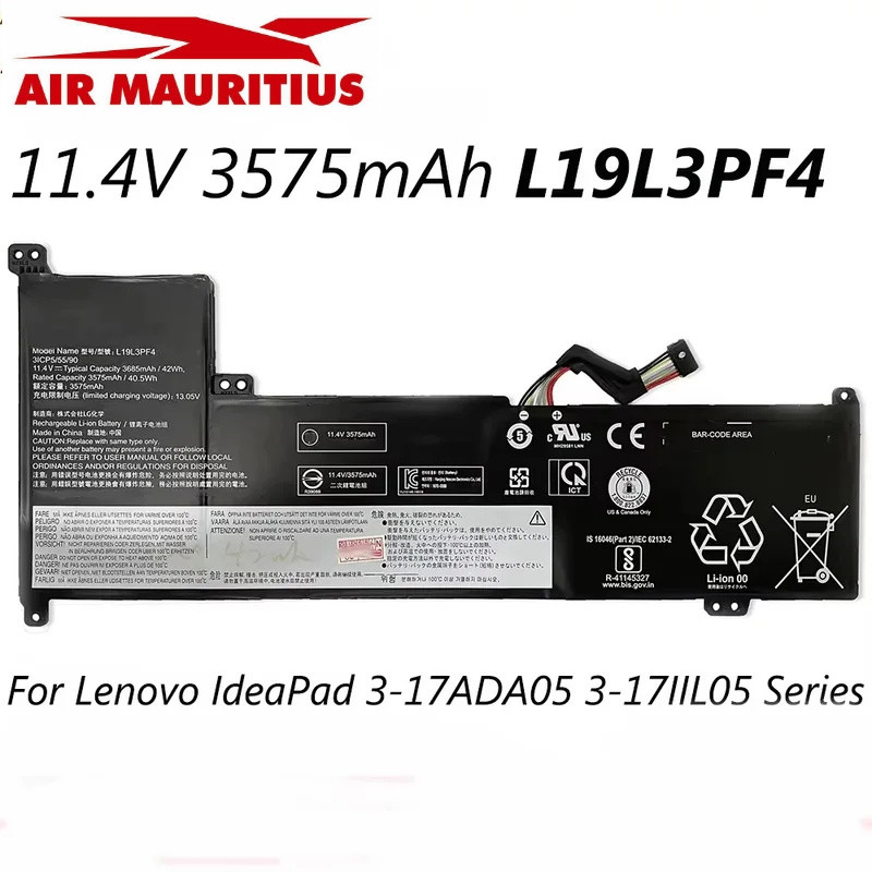 l19d4pf2 17iil05 l19l4pf2 11.4V 42wh แบตเตอรี่แล็ปท็อปสำหรับ Lenovo IdeaPad 3-17ada05 l19l3pf4 17ada