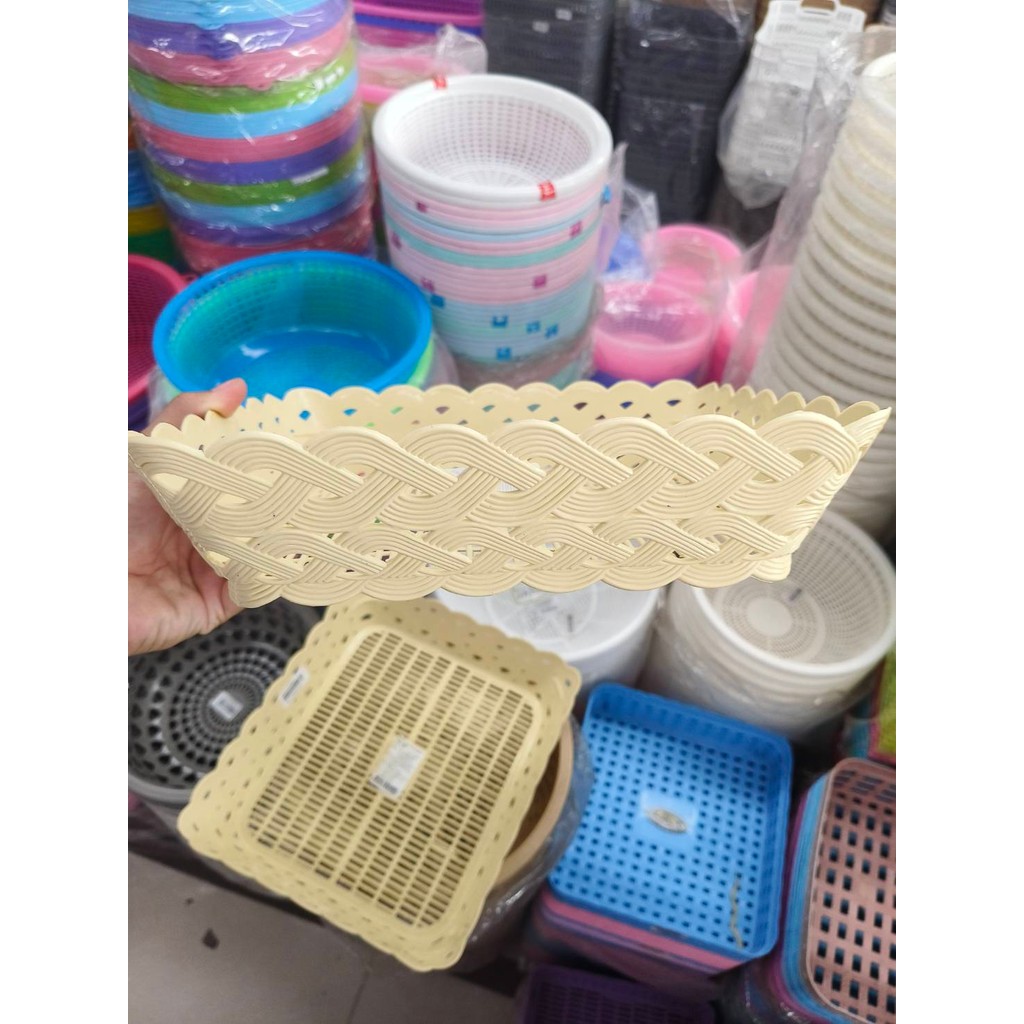 ตะกร้าใส่ของลายหวาย ตระกร้าอเนกประสงค์ สีครีม พร้อมส่ง ❤️by กำตังค์❤️ - รูปที่ 2