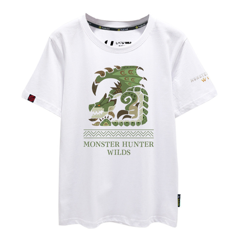 เสื้อยืดแขนสั้นผ้าฝ้ายลาย Monster Hunter Wilderness Game ใหม่ปี 2025 สำหรับผู้ชายและผู้หญิง แฟชั่นลำลอง