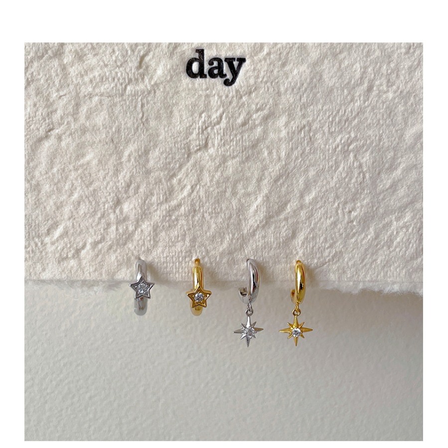 ประณีตไม่สมมาตรแปดจุดดาวต่างหูห่วงผู้หญิงฝรั่งเศสแฟชั่นทองที่เรียบง่ายต่างหูหูคลิปขายส่งของขวัญ - รูปที่ 4