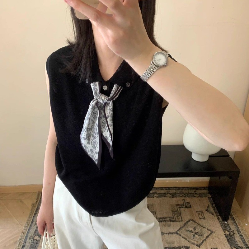 🕯️ 🙏ฤดูร้อนสไตล์ใหม่เกาหลี อารมณ์อบอุ่นเสื้อกันหนาวแขนกุดบาง