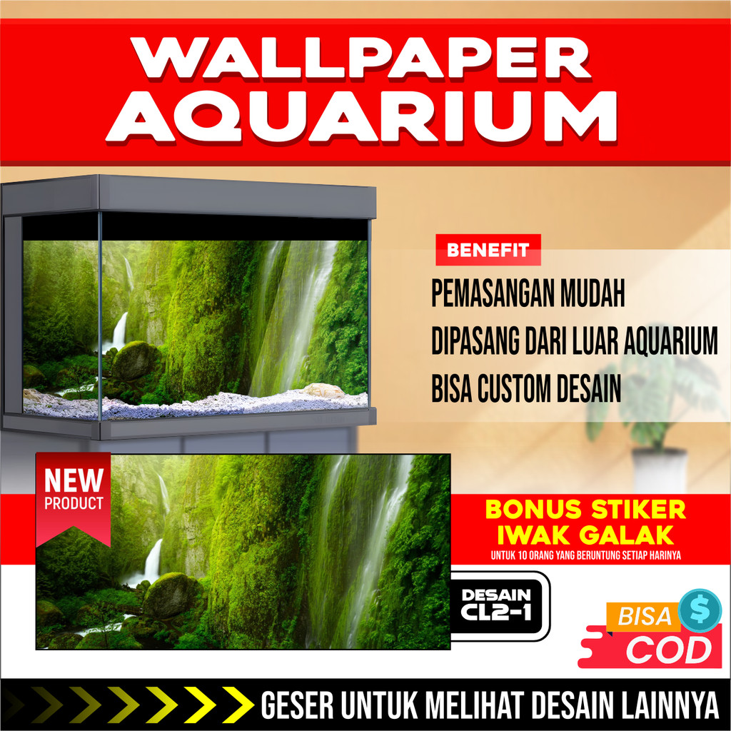 3D REAR AQUARIUM BACKGROUND สติ๊กเกอร์ติดผนังพร้อมรูปถ่ายรูปถ่าย CL2