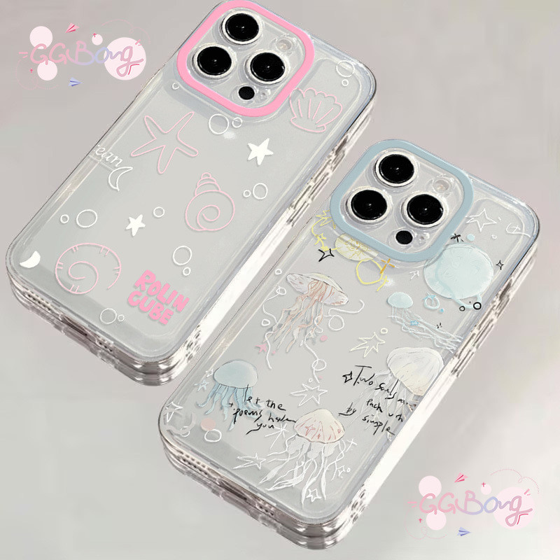เคสโทรศัพท์น่ารักลายแมงกะพรุนเปลือกหอยใส เคสไอโฟน16 เคส IPhone 15 11 16 13 12 14 Pro Max XS X XR Max 7 8 Plus SE