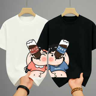 เสื้อคู่รัก สกรีนลายการ์ตูนน่ารัก สกรีนลายหน้า-หลัง โอเวอร์ไ…
