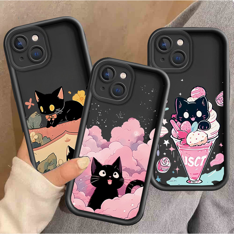 SAMSUNG Lovley Black CatปลอกสําหรับSamsung Gallaxy J8 2018 J810 J4 J6 Plus Prime A10 A02 A10S A70 A3