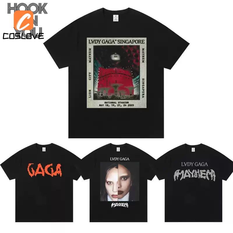 2025 Lady Gaga คอนเสิร์ตเสื้อยืดพัดลม Made Support Top ชุดสําหรับผู้ใหญ่ฤดูร้อนทุกวันชุดพัดลมทําเสื้