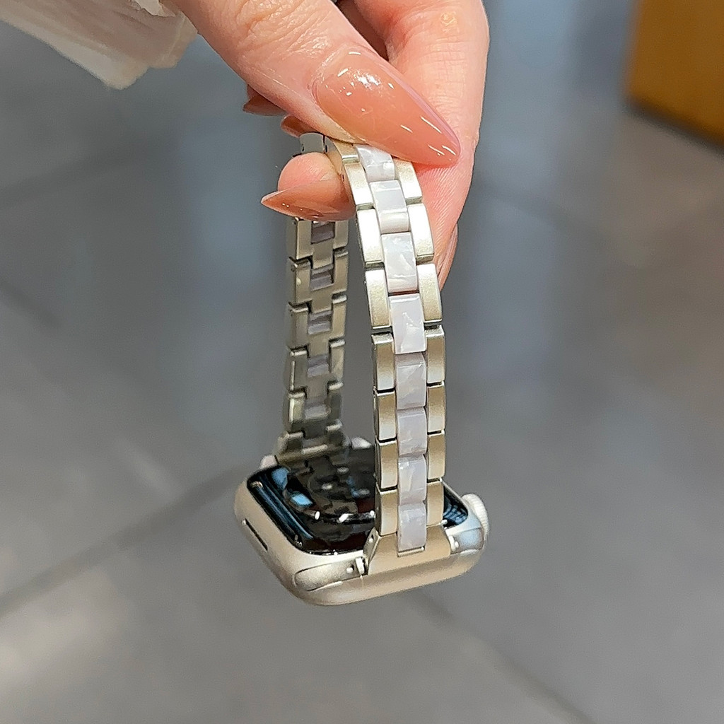 Slim Metal Resin Band สําหรับ Apple Watch Series 10 9 8 7 SE 6 5 4 สายรัดข้อมือผู้หญิงสําหรับ iWatch 40 มม.44 มม.45 มม.41 มม.38 มม.42 มม.46 มม.Ultra2 49 มม. - รูปที่ 2