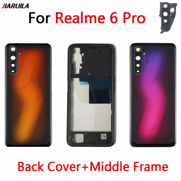 ฝาครอบกระจกด้านหลังทดแทนพร้อมกาวสำหรับ Realme 6 Pro RMX2061 RMX2063 + กรอบกลาง