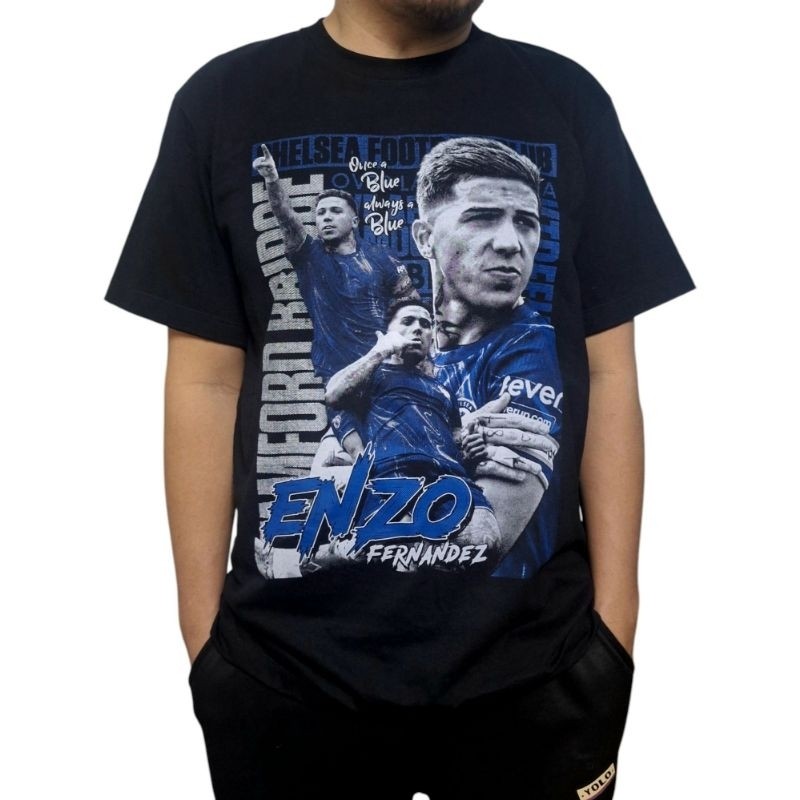 พร้อมส่งตรง!เสื้อยืดที่ระลึก Chelsea Enzo Fernandez Blue Army Exclusive Blues พิมพ์ผ้าฝ้ายแท้ Anti-P