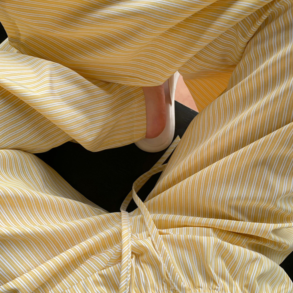 กางเกงขายาวลายทาง แนวตั้ง เอวยางยืด สำหรับฤดูร้อน - รูปที่ 6