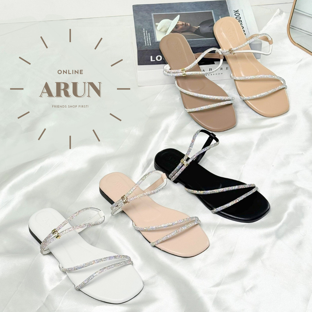 รองเท้าแฟชั่นแบรนด์ ARUN รุ่น AR2024 เส้นเพชร รัดข้อ ปรับระดับได้