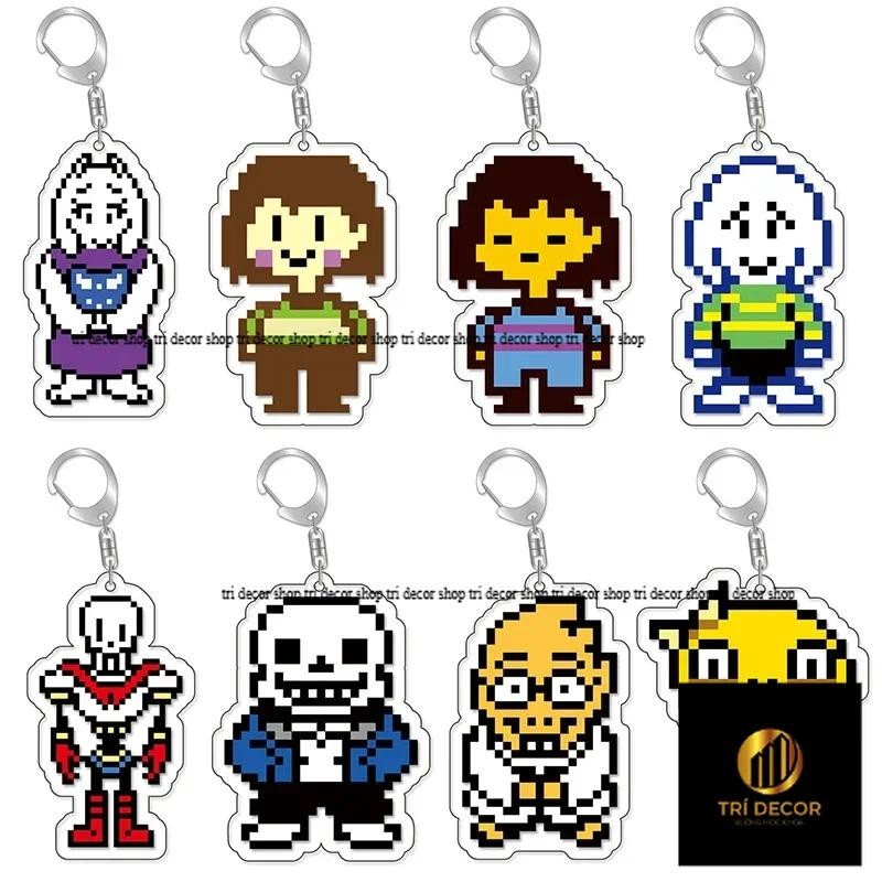เกม Undertale Pixel พวงกุญแจคอสเพลย์ Sans Flowey Papyrus Asriel จี้กุญแจรถแหวนกระเป๋าอุปกรณ์เสริม Ca