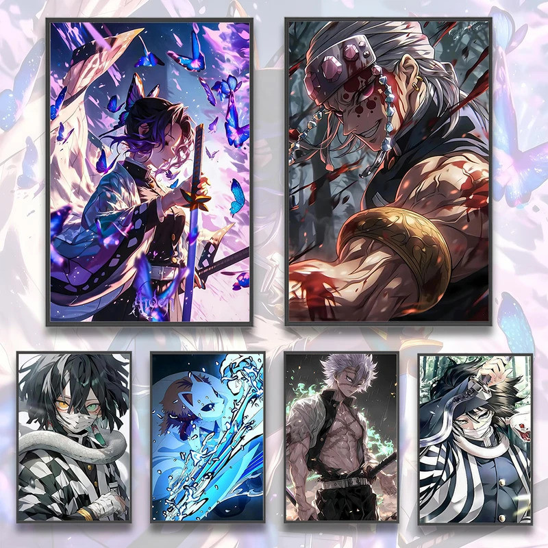 Demon Slayer Hashira Anime Self-adhesive Poster Wallpaper Figures Home Decoration Painting Tomioka B