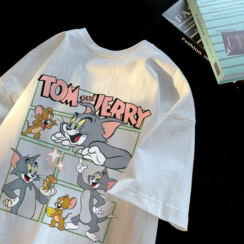 เกาหลี ดาว Oversize เสื้อยืดผ้าฟอก SXT1424 ผู้ชาย ผู้หญิง แฟชั่น วินเทจ ลายทาง ตัวอักษร การ์ตูน ลายสกรีน ฤดูร้อน M-3XL - รูปที่ 5