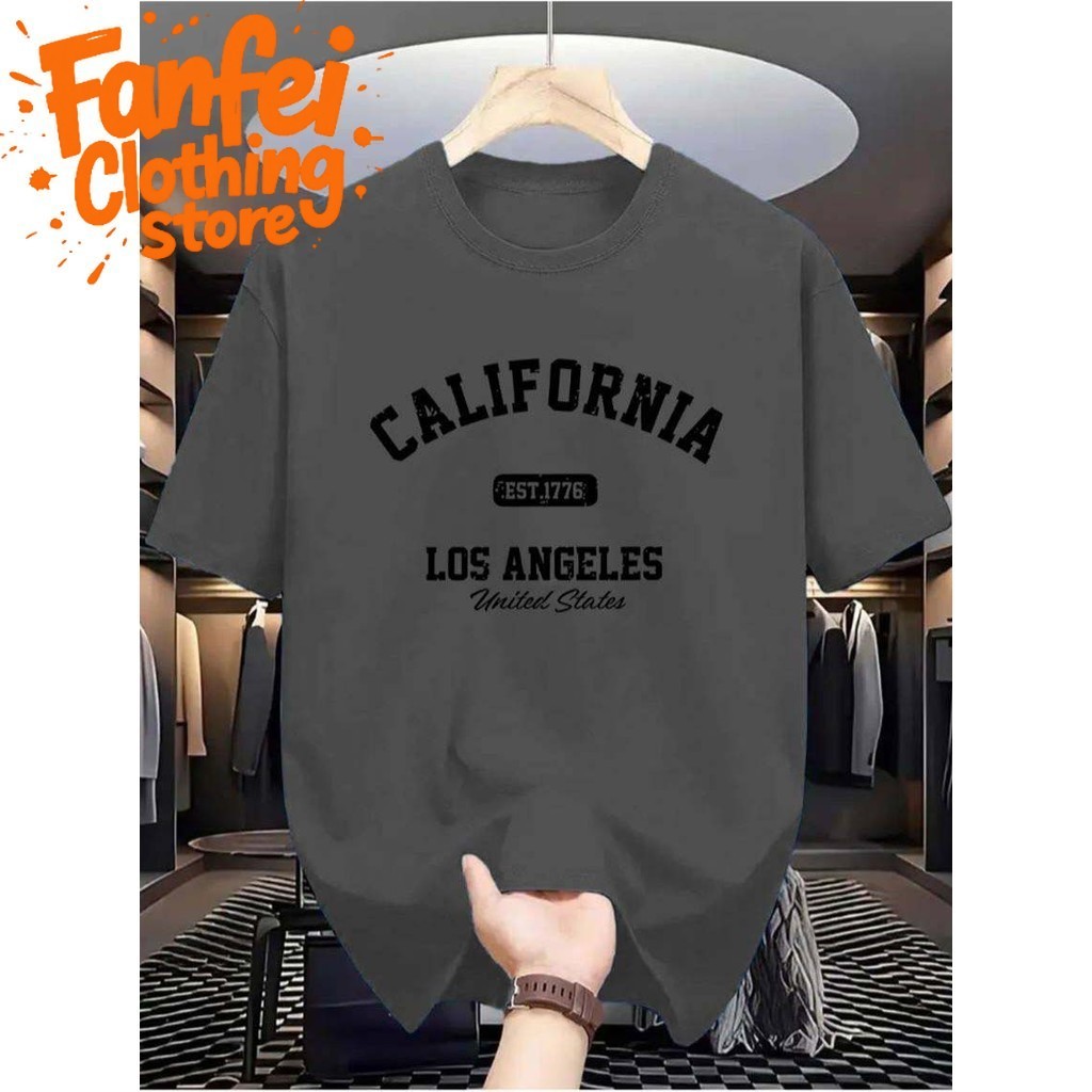 (จัดส่งตลอด 24 ชั่วโมง)Fanfei Clothing แฟชั่น ผู้ชายและผู้หญิงผ้าฝ้ายเสื้อยืดฉากพิมพ์ตัวอักษรเสื้อแขนสั้นเสื้อลําลอง