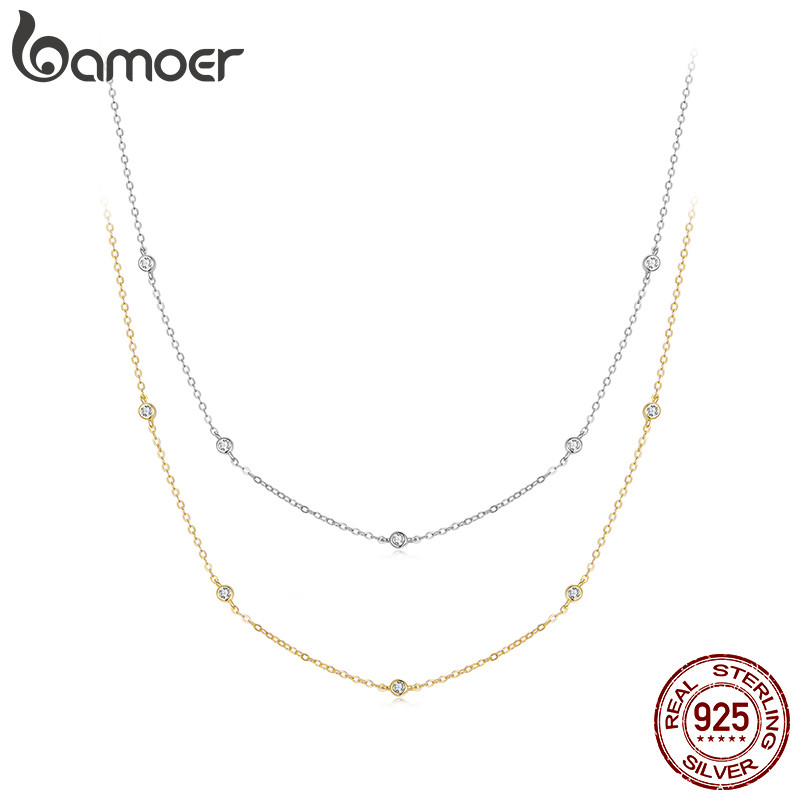 Bamoer 925 สร้อยคอเงินทูโทน Moissanite Clavicle Chain Art Design แฟชั่นเครื่องประดับผู้หญิงของขวัญ