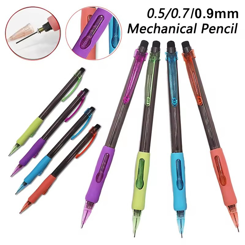 4ชิ้น0.5/0.7/0.9มิลลิเมตรกดด้านข้างดินสอกดเขียนภาพวาดกิจกรรมดินสออัตโนมัติสําหรับสํานักงานวาดอุปกรณ์เครื่องเขียน