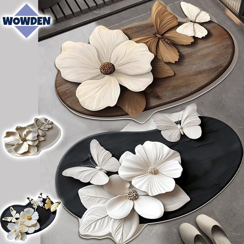 พร้อมส่ง พรมปูพื้น กันลื่น 3D ลายดอกไม้ ดูดซับน้ำได้ดี โคลนไดอะตอม แบบแห้งเร็ว พรมห้องน้ำ