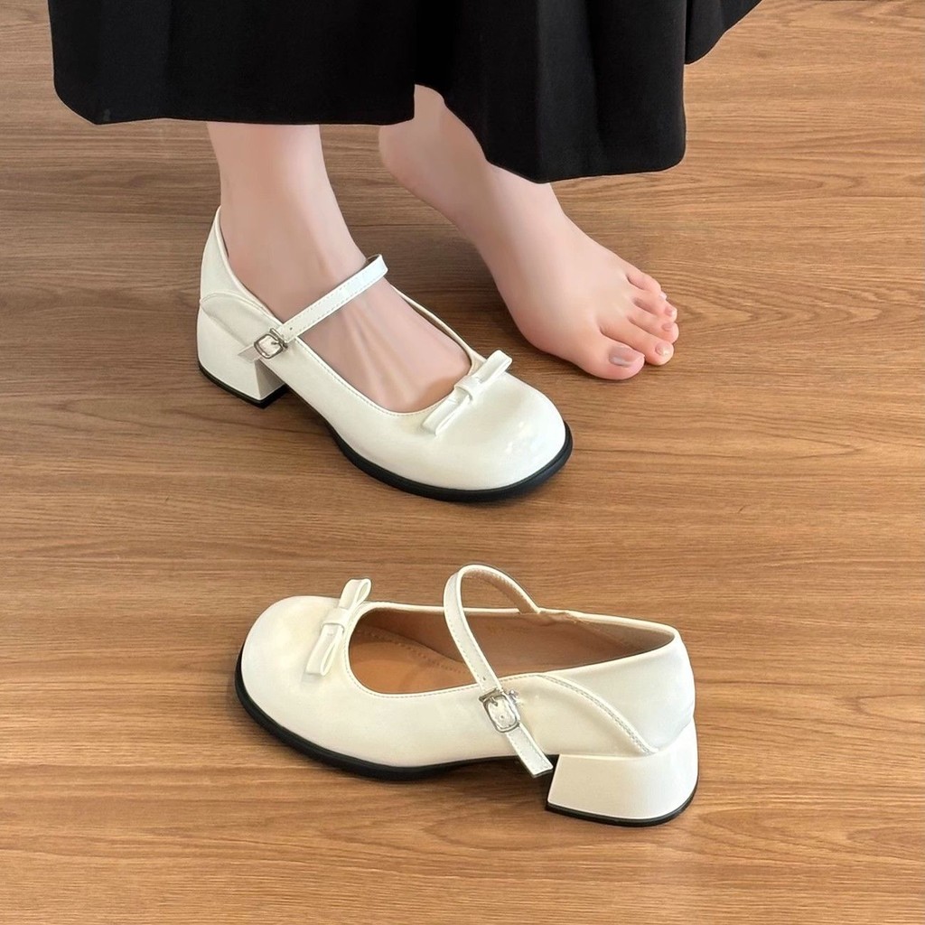 หนังนุ่มจริงโบว์ส้นหนาปั๊มผู้หญิงฝรั่งเศสย้อนยุคมารีเจน#Z73