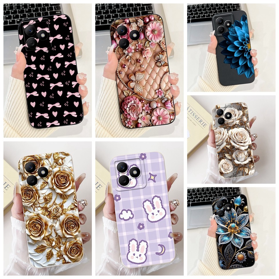 สําหรับRealme C61 กรณีRMX3939 ซิลิโคนแมวน่ารักแฟชั่นผีเสื้อดอกไม้รักทาสีสําหรับRealmeC61 RMX3930 เคส