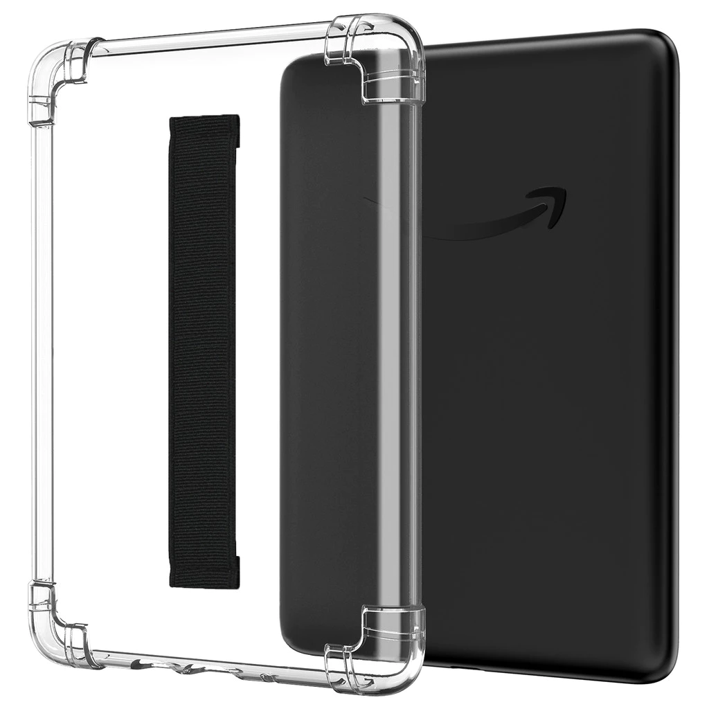 Moko สําหรับ 6" ALL-New Kindle (11th Generation-2024/2022 Release), Hand Strap Case Ultra Slim Transparent Soft ยืดหยุ่น TPU Skin Bumper Back Cover Shell Non-yellowing
