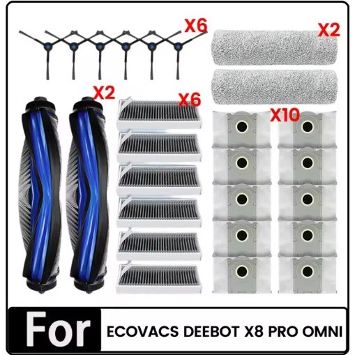 Ecovacs X8 Pro Omni เครื่องดูดฝุ่นหุ่นยนต์อุปกรณ์เสริมหลักแปรงด้านข้าง Mop ผ้ากรองถุงเก็บฝุ่น Sapre อะไหล่