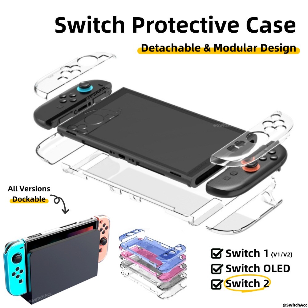 Dockable Switch Case โปร่งใสสําหรับ Nintendo Switch 1/ 2/ OLED [สต๊อกในพื้นที่] ดีไซน์บางพิเศษป้องกันรอยขีดข่วน