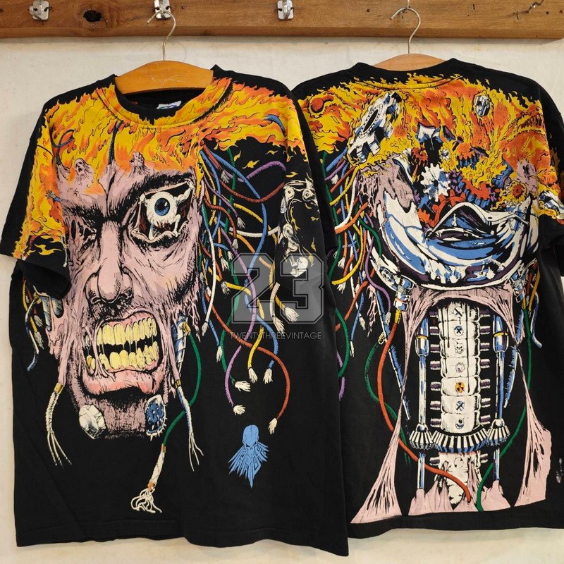 LOGAN OVP ALL OVER PRINT ป้ายปั้ม Liquid Blue เสื้อวินเทจ เสื้อตำนาน heavy vintage shirt